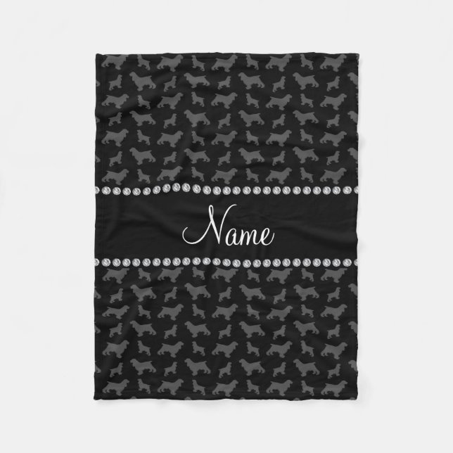 Personalised name black cocker spaniel fleece blanket (Front)