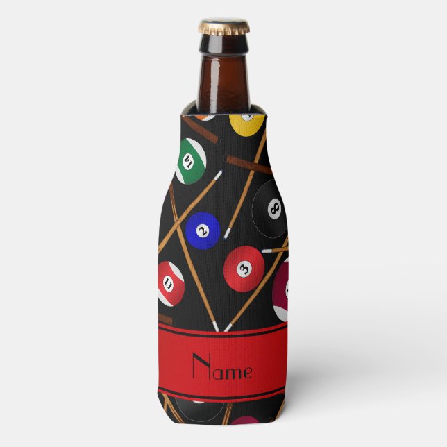 Personalised name black colourful pool pattern bottle cooler (Bottle Front)