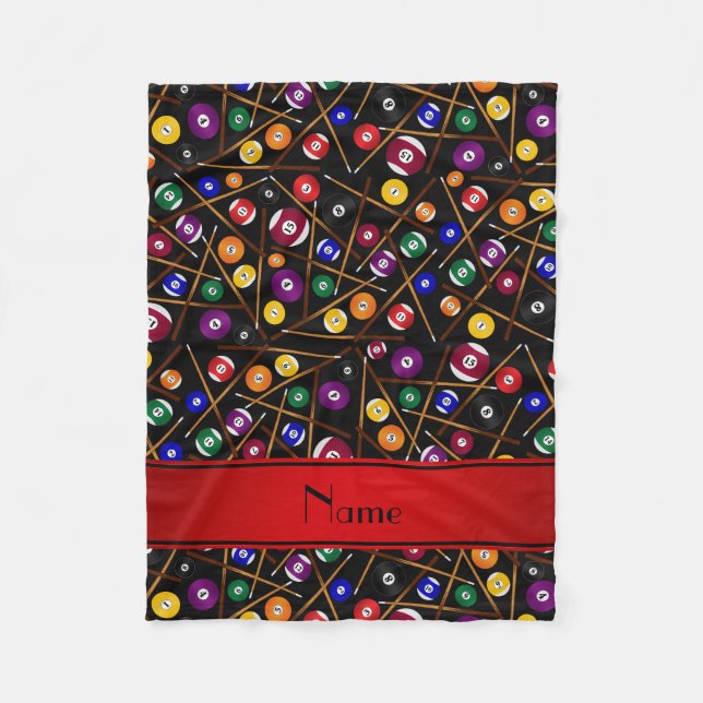 Personalised name black colourful pool pattern fleece blanket (Front)