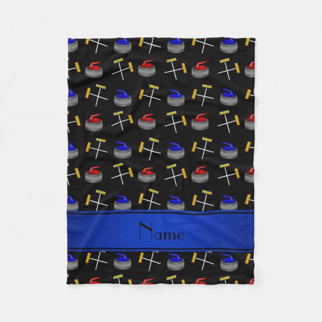 Personalised name black curling pattern fleece blanket (Front)