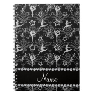 Personalised name black damask gymnastics notebook