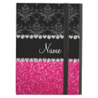 Personalised name black damask pink glitter