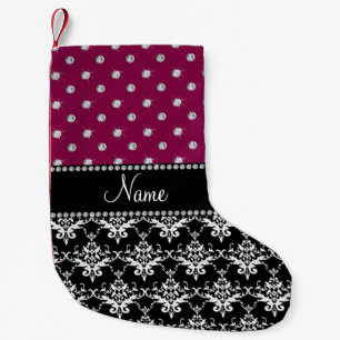 Personalised name black damask plum purple diamond small christmas stocking