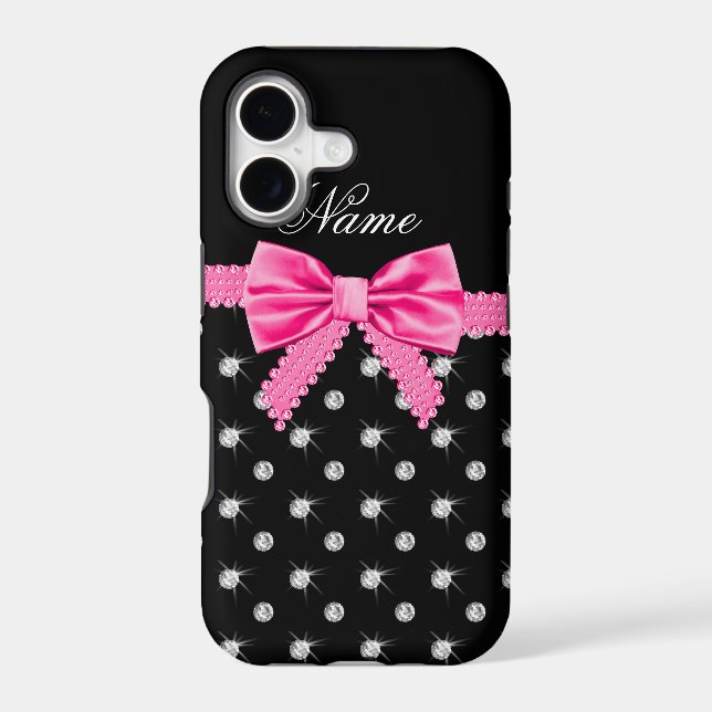 Personalised name black diamonds pink bow (Back)