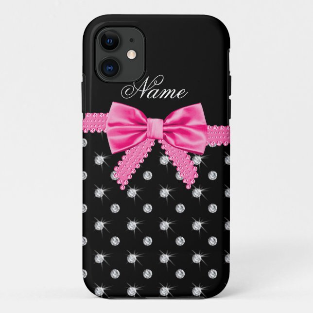 Personalised name black diamonds pink bow Case-Mate iPhone case (Back)
