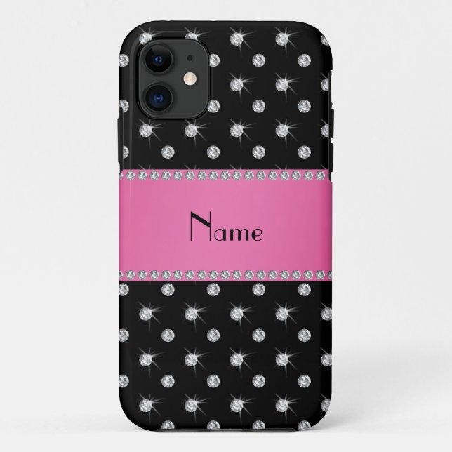Personalised name black diamonds pink stripe Case-Mate iPhone case (Back)