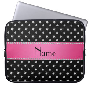 Personalised name black diamonds pink stripe laptop sleeve