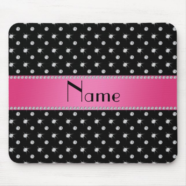 Personalised name black diamonds pink stripe mouse mat (Front)
