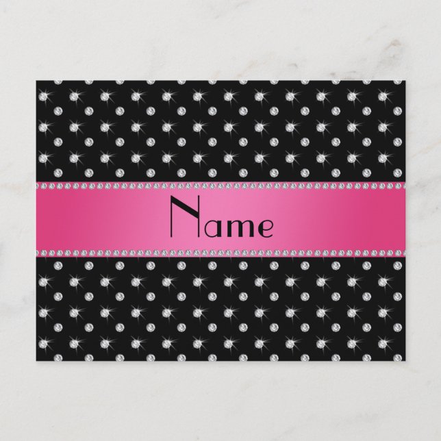 Personalised name black diamonds pink stripe postcard (Front)