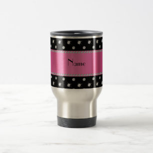 Personalised name black diamonds pink stripe travel mug