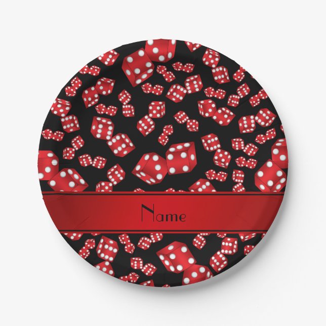 Personalised name black dice pattern paper plate (Front)