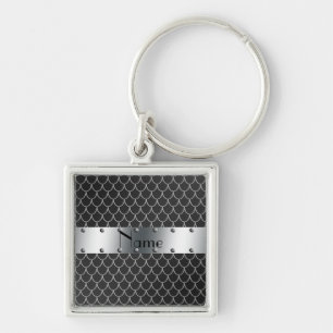 Personalised name black dragon scales key ring