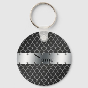 Personalised name black dragon scales key ring