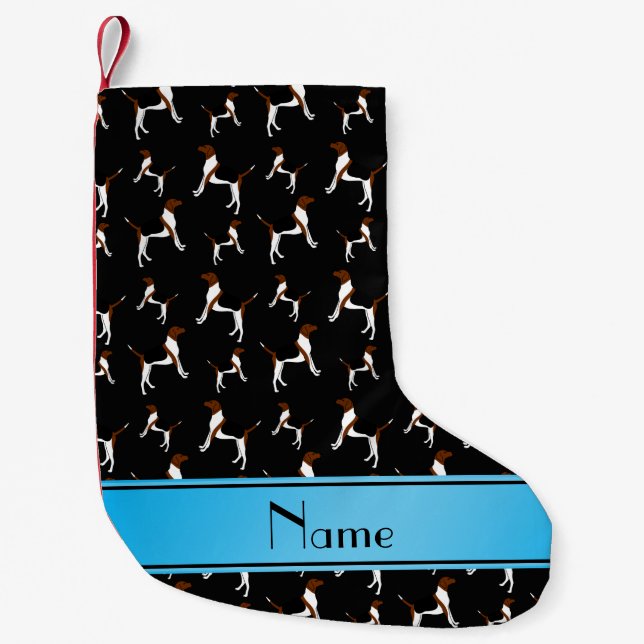 Personalised name black English Foxhounds Small Christmas Stocking (Front)