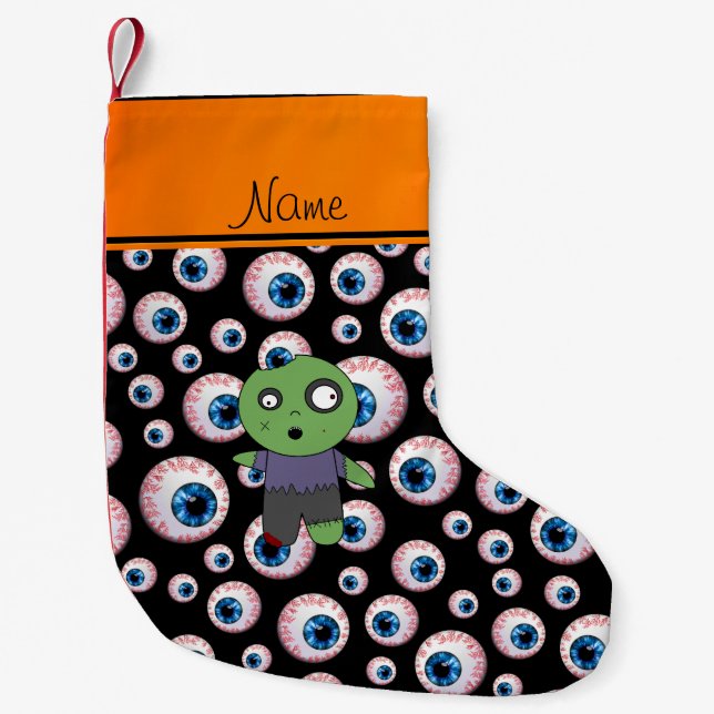 Personalised name black eyeballs zombie small christmas stocking (Front)