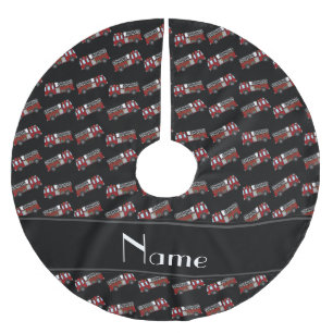 Personalised name black firetrucks brushed polyester tree skirt