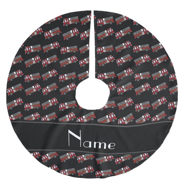 Personalised name black firetrucks brushed polyester tree skirt (Front)