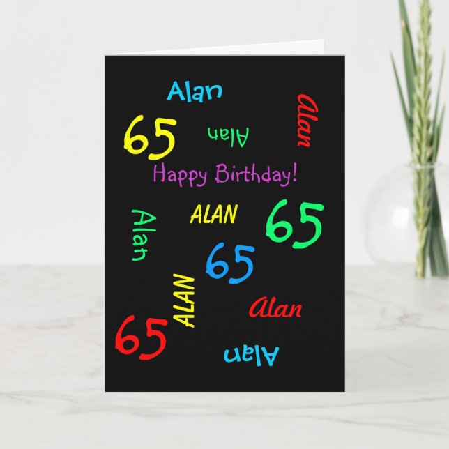 Personalised Name, Black Fun, 65th Birthday Adult Card (Front)