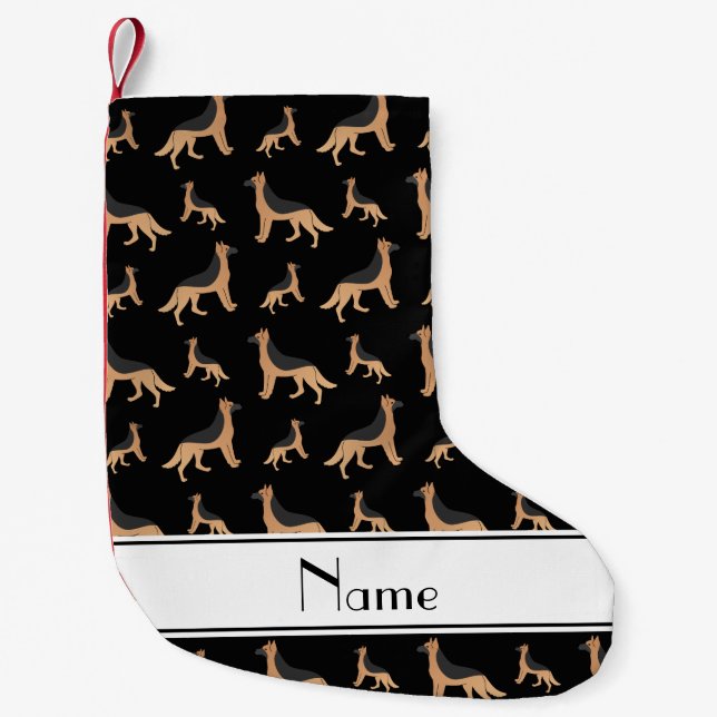 Personalised name black German Shepherd dogs Small Christmas Stocking (Front)