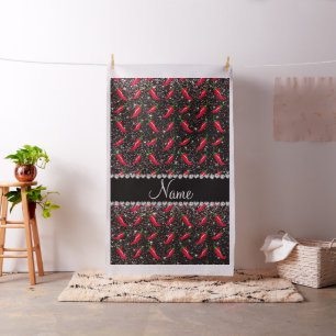 Personalised name black glitter chilli pepper fabric