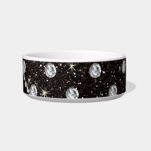 Personalised name black glitter diamonds bowl