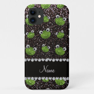 Personalised name black glitter frogs iPhone 11 case