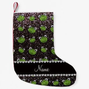 Personalised name black glitter frogs small christmas stocking