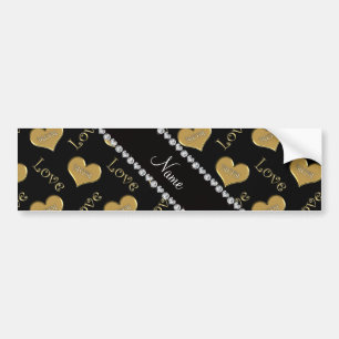 Personalised name black gold hearts mum love bumper sticker