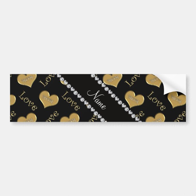Personalised name black gold hearts mum love bumper sticker (Front)