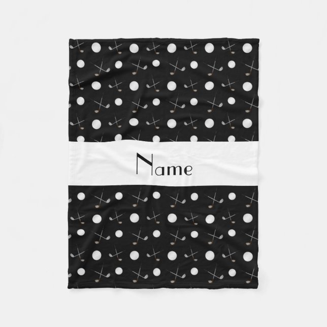 Personalised name black golf balls fleece blanket (Front)