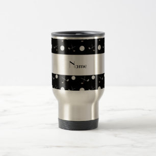 Personalised name black golf balls travel mug