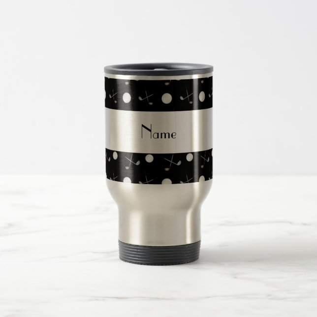Personalised name black golf balls travel mug (Center)