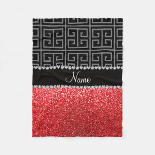 Personalised name black greek key red glitter fleece blanket
