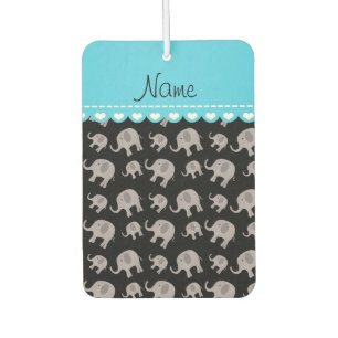 Personalised name black grey elephants car air freshener