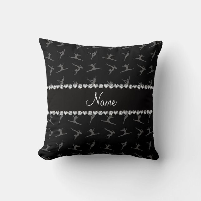 Personalised name black gymnastics pattern cushion (Front)