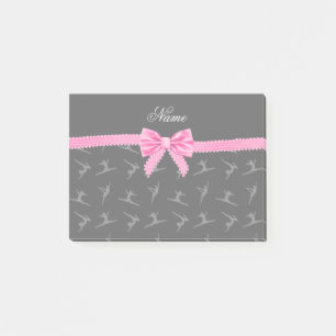 Personalised name black gymnastics pink bow post-it notes
