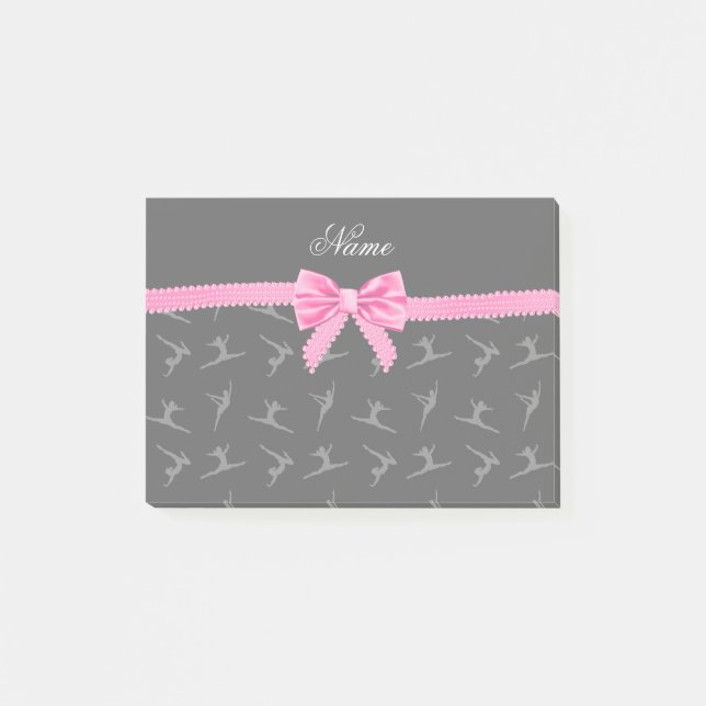 Personalised name black gymnastics pink bow post-it notes (Front)