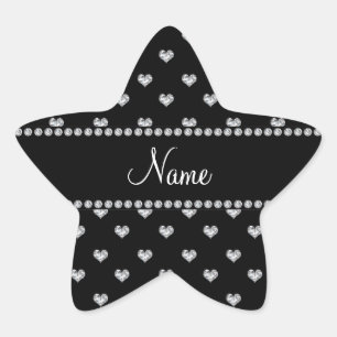 Personalised name black heart diamonds star sticker