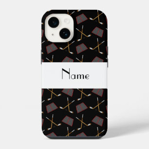 Personalised name black hockey pattern iPhone 14 case