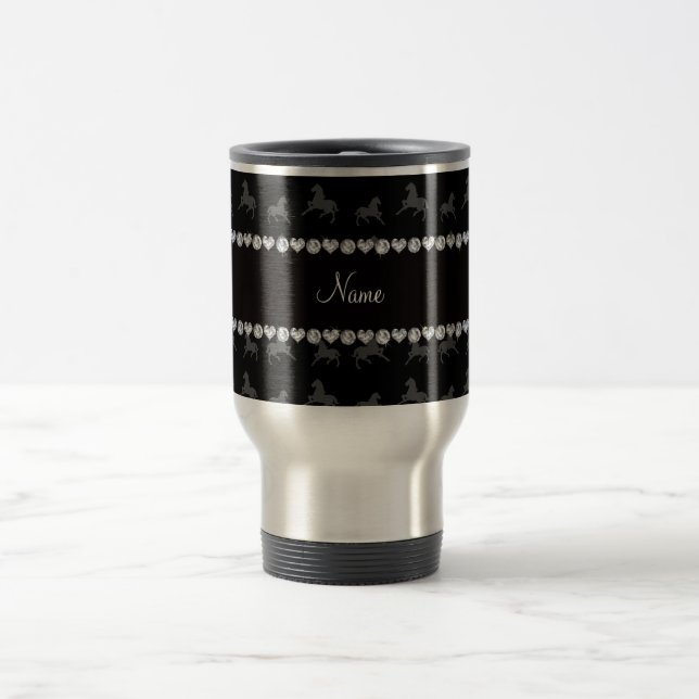 Personalised name black horse pattern travel mug (Center)