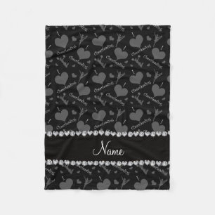 Personalised name black i love cheerleading hearts fleece blanket