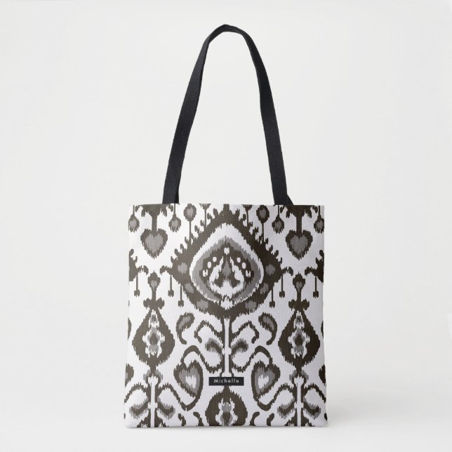 Personalised Name black Ikat Pattern Bridesmaid Tote Bag (Front)