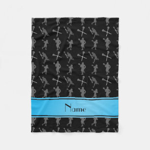 Personalised name black lacrosse silhouettes fleece blanket