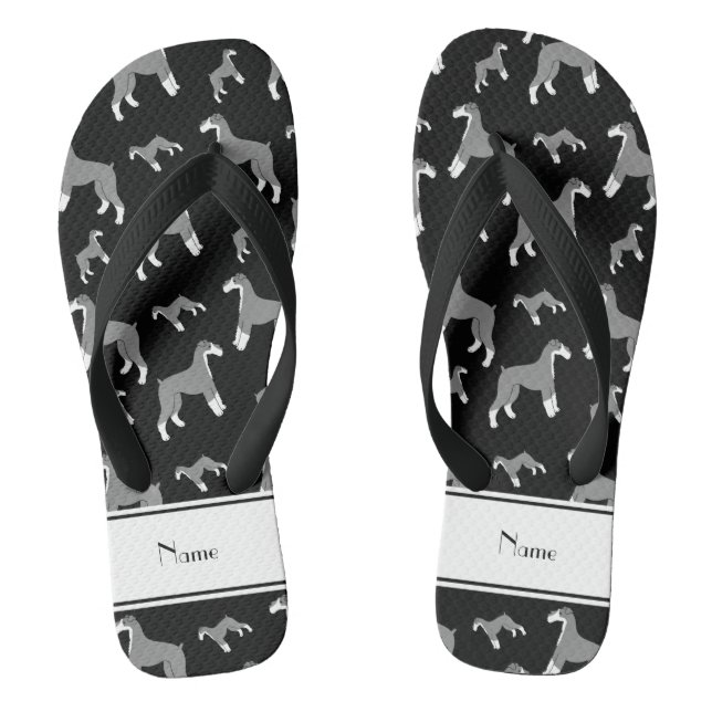 Personalised name black Miniature Schnauzer dogs Flip Flops (Footbed)