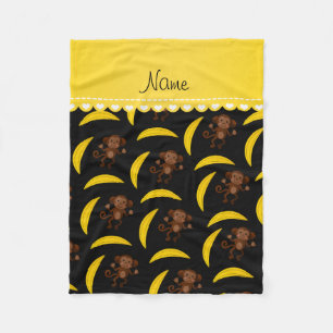 Personalised name black monkey bananas fleece blanket