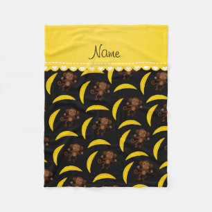 Personalised name black monkey bananas fleece blanket
