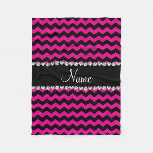 Personalised name black neon hot pink chevrons fleece blanket
