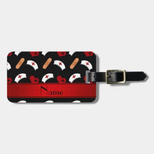 Personalised name black nurse pattern luggage tag