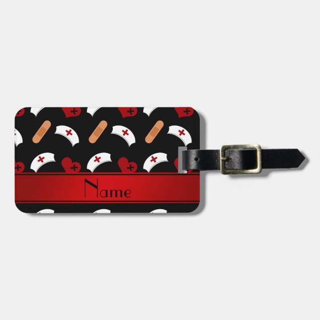 Personalised name black nurse pattern luggage tag (Front Horizontal)