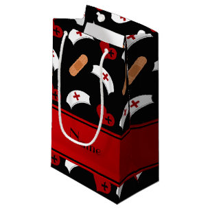 Personalised name black nurse pattern small gift bag